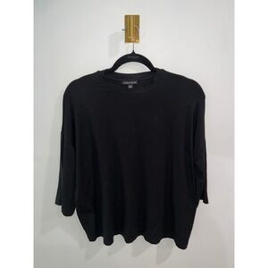 Eileen Fisher Black Quiet Luxury Tencel Stretch Blouse Small Boxy Drop Shoulder